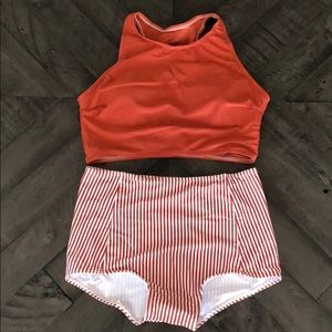 Crop top high waisted two piece swim suit